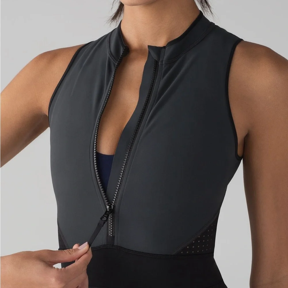 Lululemon – Wild Abandon One Piece Swimsuit – Zip Front – Gray Black – Sz. 10